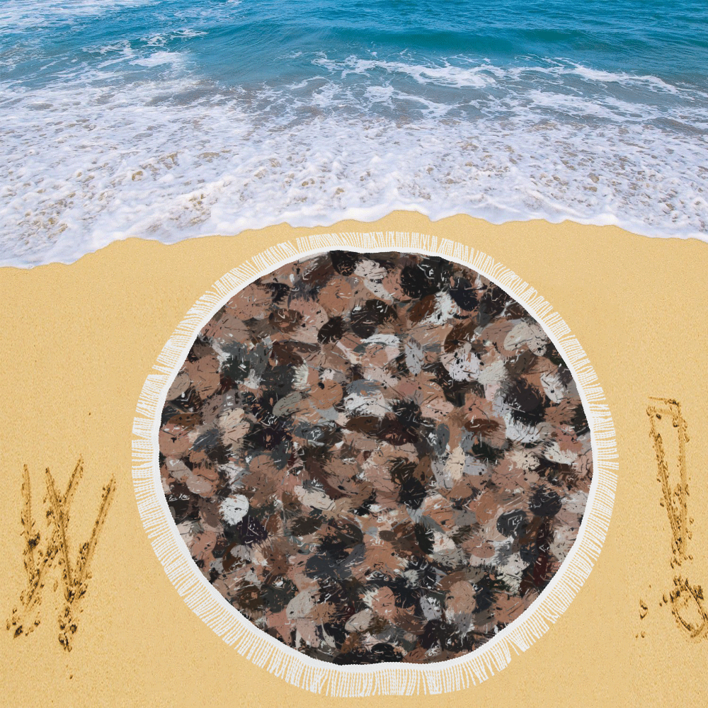 Black, Brown and Gray Paint Splatters Circular Beach Shawl 59"x 59"