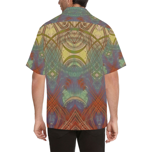 Sunbeams and Palm Trees - rainbow gradient line geometric pattern Hawaiian Shirt (Model T58)