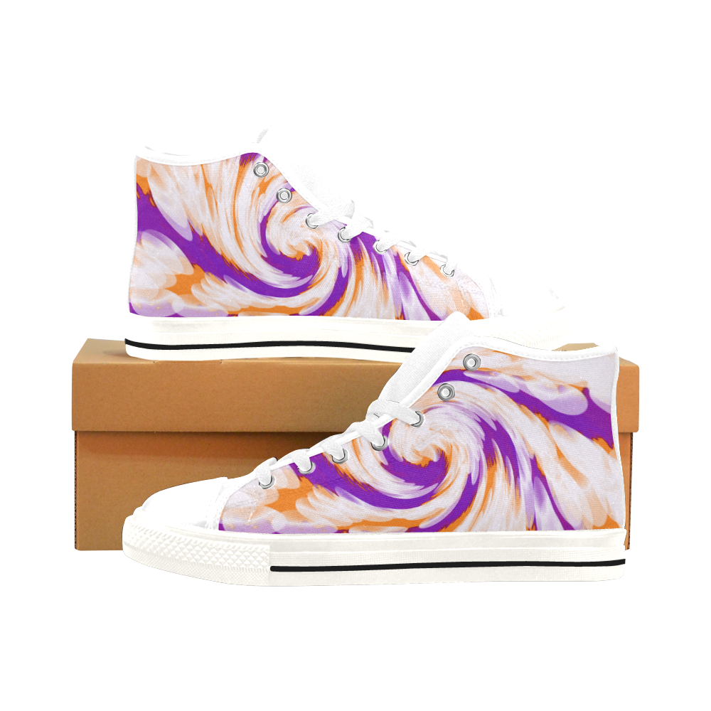 Purple Orange Tie Dye Swirl Abstract Men’s Classic High Top Canvas Shoes /Large Size (Model 017)