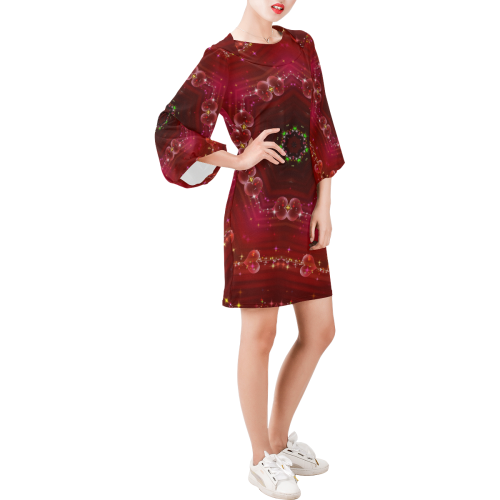 Love and Romance Glittering Ruby and Diamond Heart Bell Sleeve Dress (Model D52)