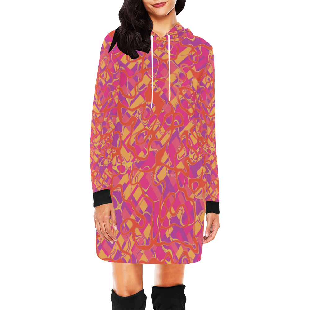 Orange and Yellow Strings Abstract All Over Print Hoodie Mini Dress (Model H27)