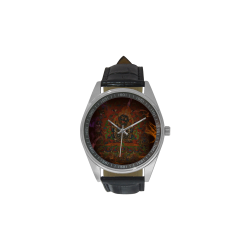 Tibetan Buddhism Mahakala Men's Casual Leather Strap Watch(Model 211)