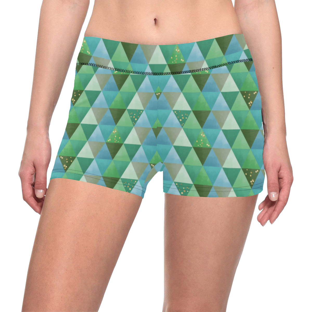 Triangle Pattern - Green Teal Khaki Moss Women's All Over Print Short Leggings (Model L28)