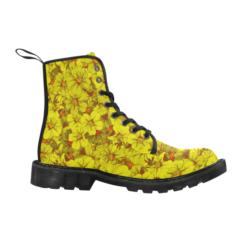Yellow flower pattern Martin Boots for Women (Black) (Model 1203H)