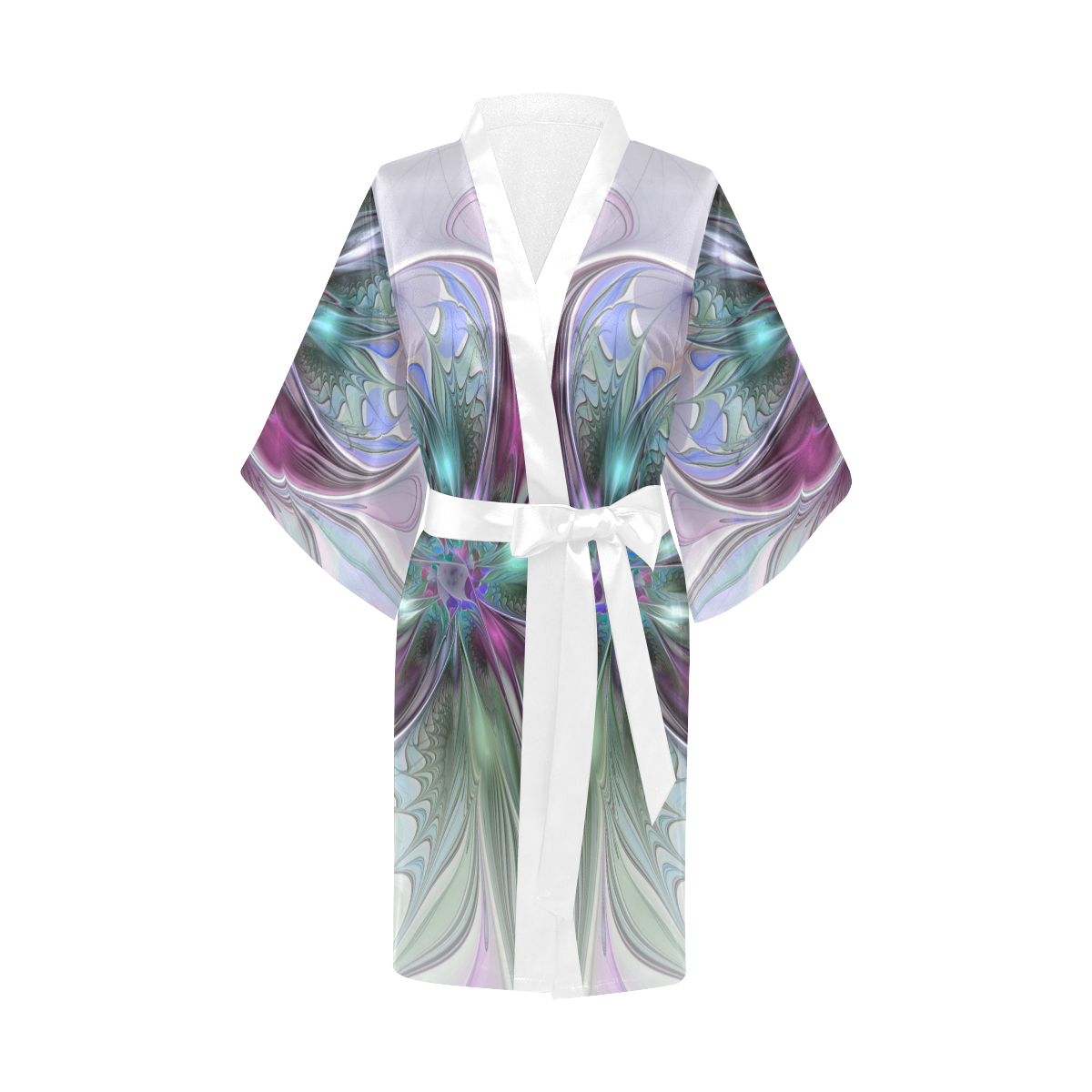 Colorful Fantasy Abstract Modern Fractal Art Flower Kimono Robe