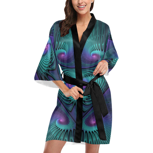 Purple Meets Turquoise Modern Abstract Fractal Art Kimono Robe