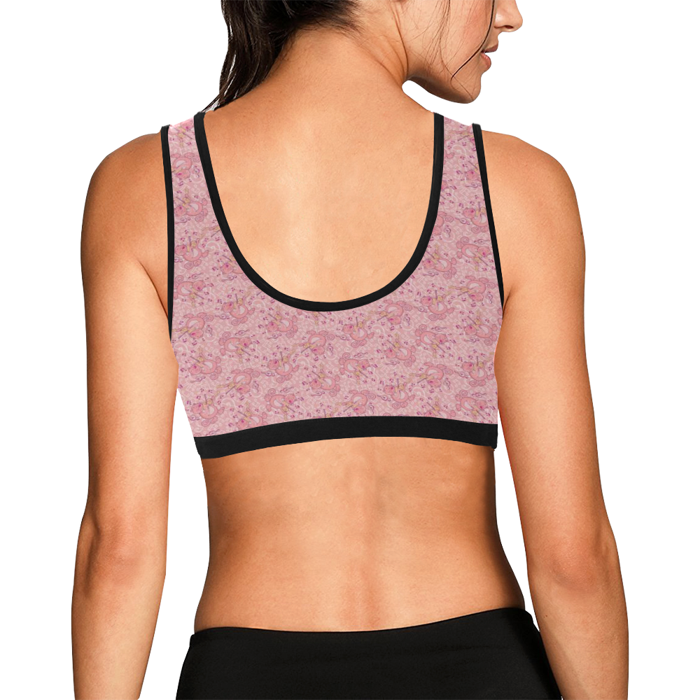 Cat with Violin Pattern Women's All Over Print Sports Bra (Model T52)