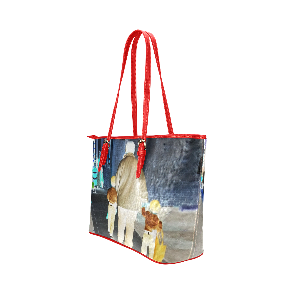 Ghosts roaming the street red Leather Tote Bag/Small (Model 1651)
