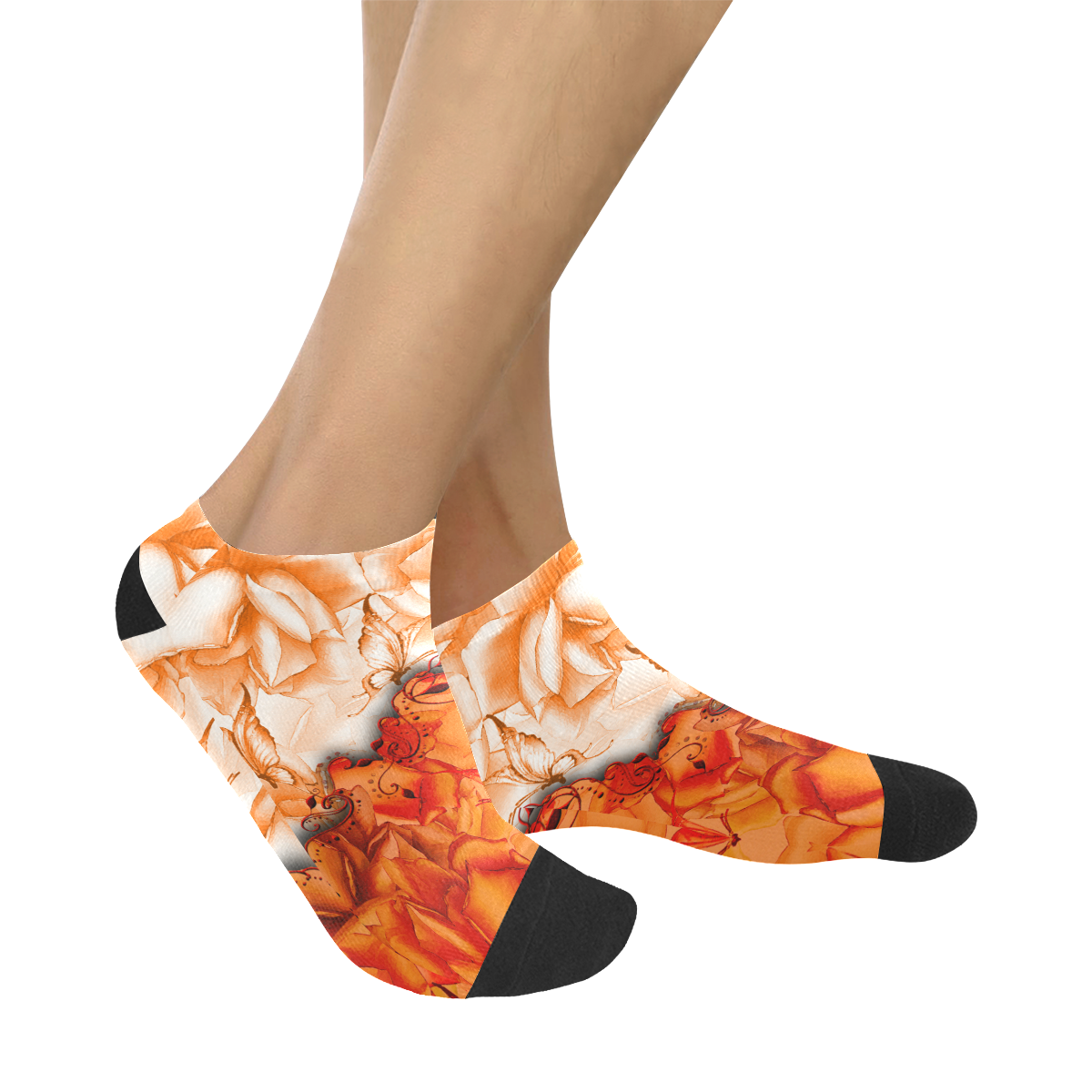 Sorf red flowers with butterflies Men's Ankle Socks