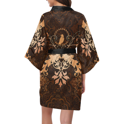 Floral design with crow Kimono Robe