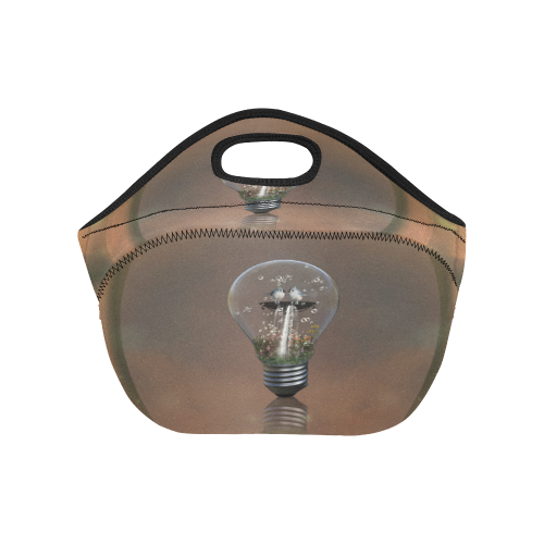 Light bulb with birds Neoprene Lunch Bag/Small (Model 1669)