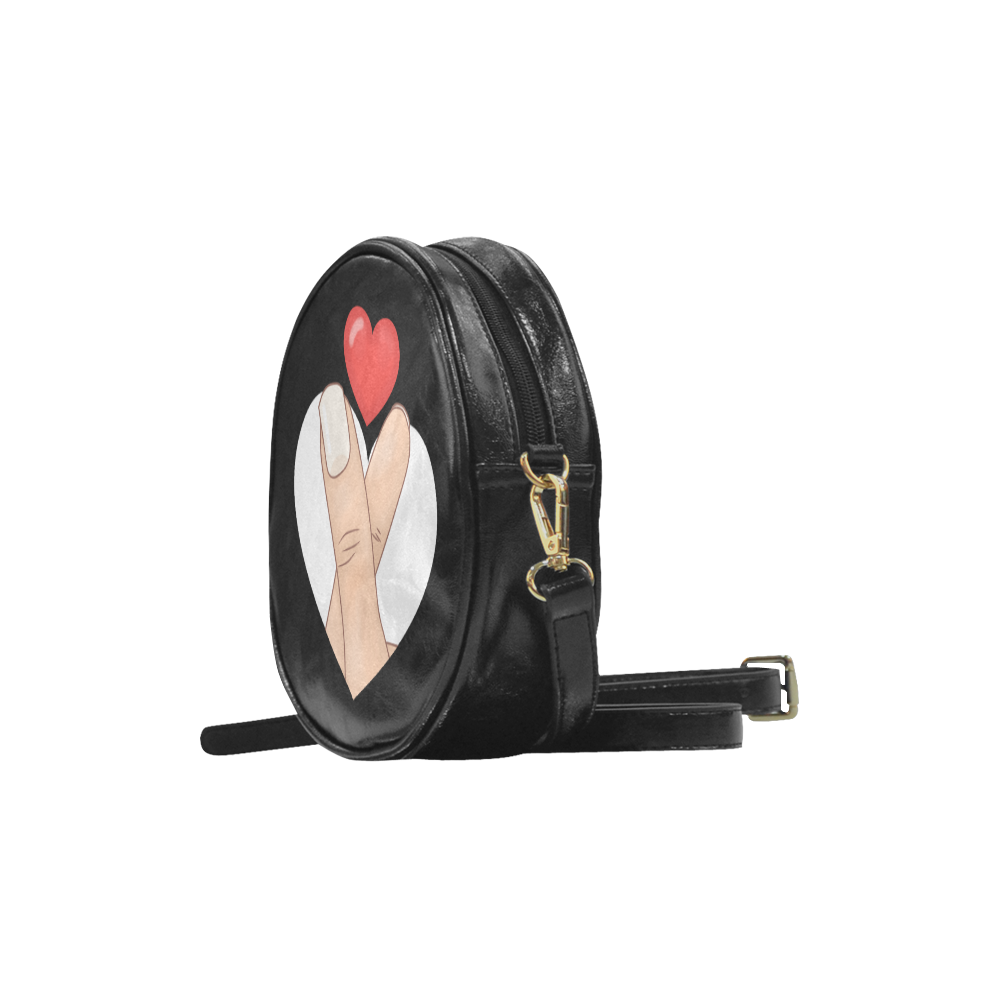 Finger Heart / Black Round Sling Bag (Model 1647)
