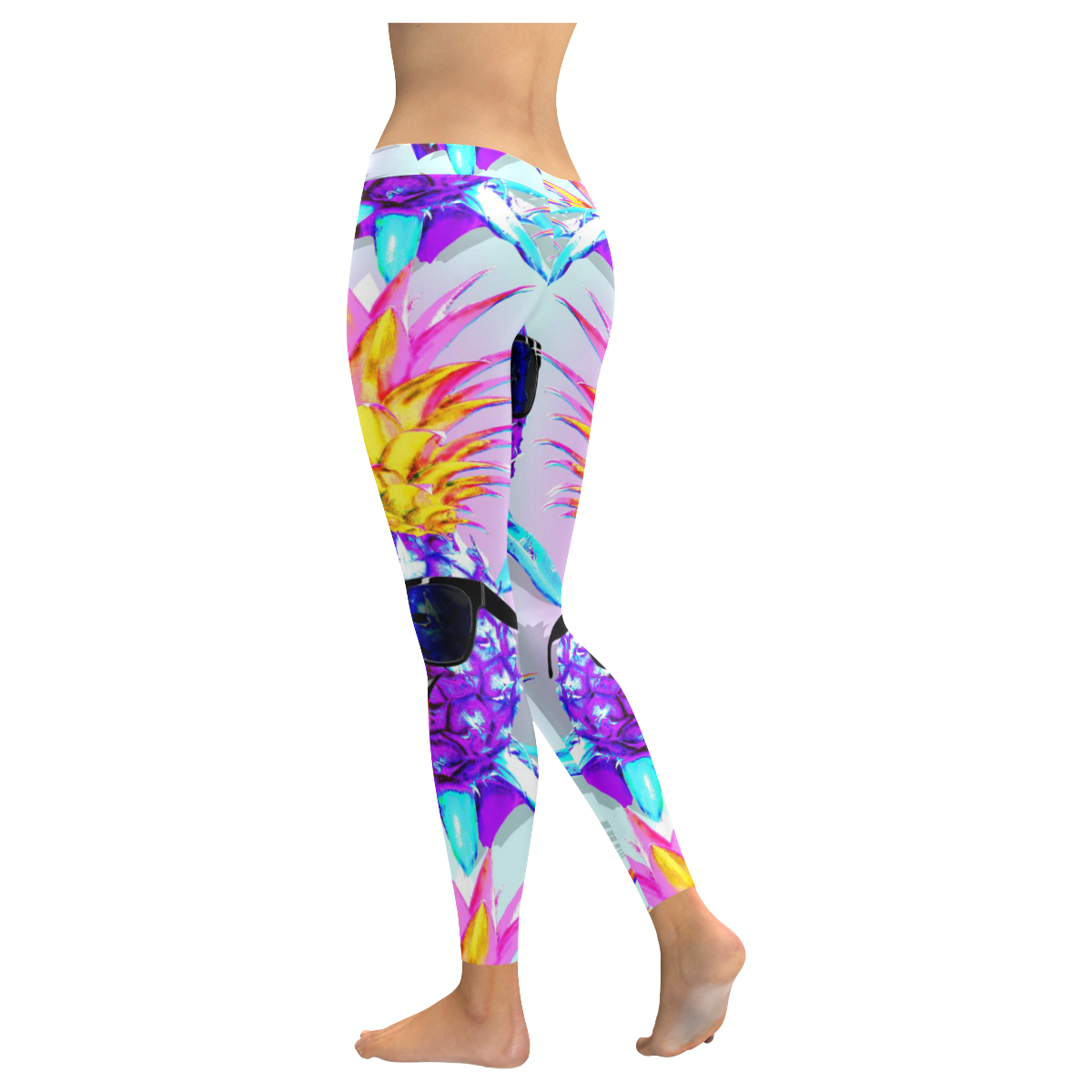 Pineapple Ultraviolet Happy Dude with Sunglasses Women's Low Rise Leggings (Invisible Stitch) (Model L05)