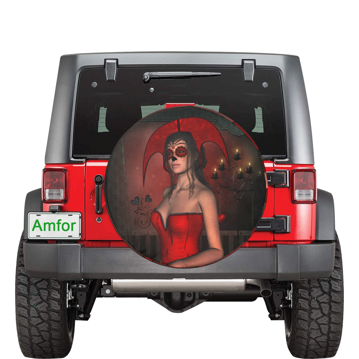 Awesome lady with sugar skull face 34 Inch Spare Tire Cover