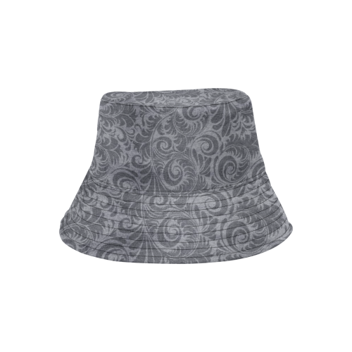 Denim with vintage floral pattern, light grey All Over Print Bucket Hat