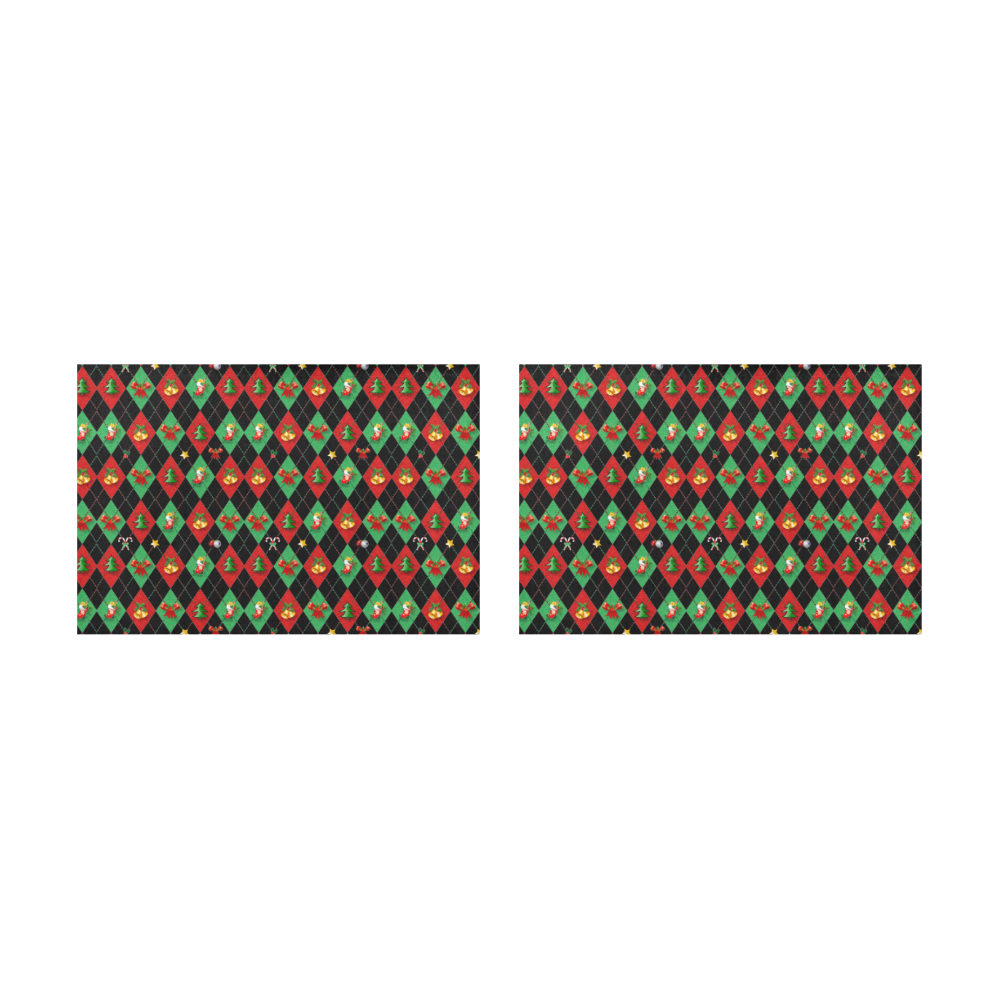 Christmas Argyle Pattern Black Placemat 12’’ x 18’’ (Set of 2)