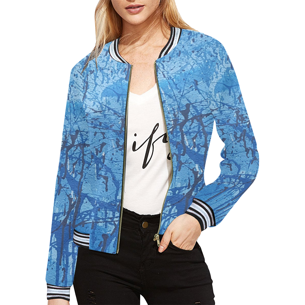 Blue splatters All Over Print Bomber Jacket for Women (Model H21)
