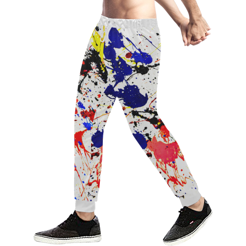 Blue & Red Paint Splatter Men's All Over Print Sweatpants (Model L11)