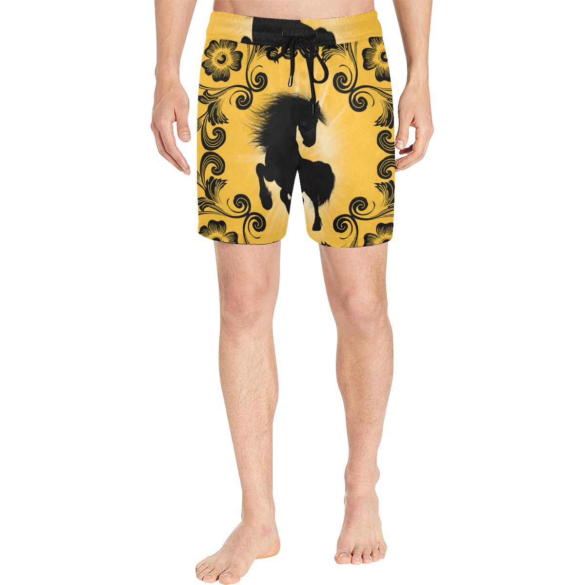 Black horse silhouette Men's Mid-Length Swim Shorts (Model L39)