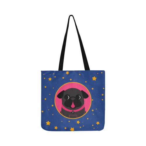 Fawn and Black Pug In Pink Circle Reusable Shopping Bag Model 1660 (Two sides)