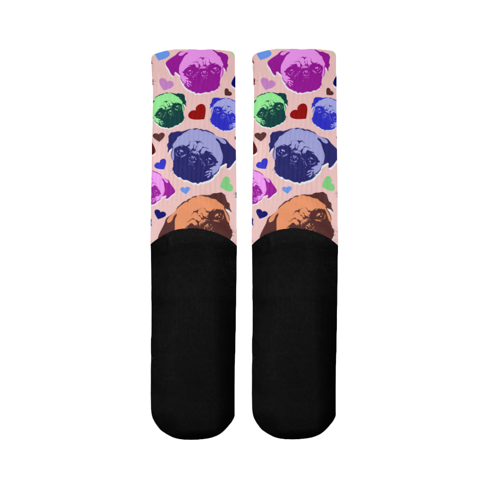 Pug Puppy Dog Love Hearts Mid-Calf Socks (Black Sole)
