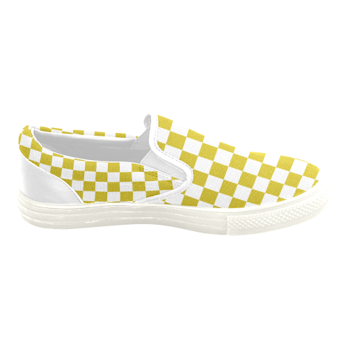 Checkerboard Gold and White Men's Slip-on Canvas Shoes (Model 019)