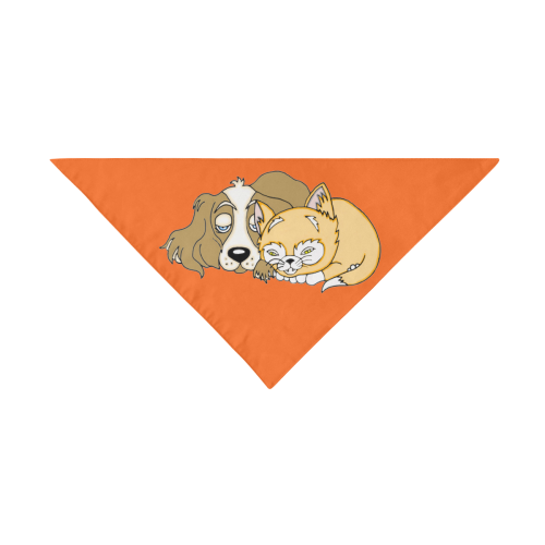 Napping Dog And Kitten Orange Pet Dog Bandana/Large Size