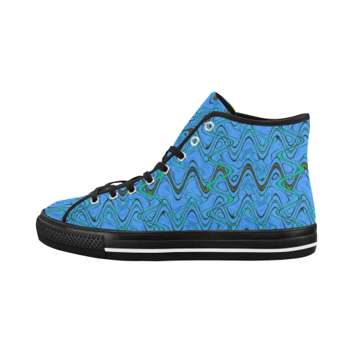 Blue Green and Black Waves pattern design Vancouver H Women's Canvas Shoes (1013-1)