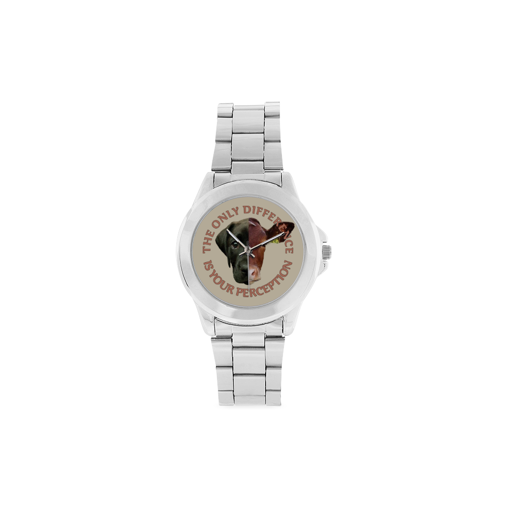 Vegan Cow and Dog Design with Slogan Unisex Stainless Steel Watch(Model 103)