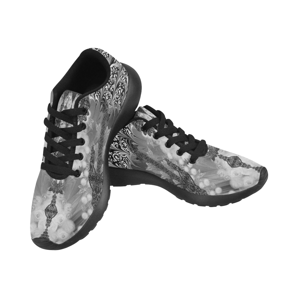 spanish lace black and white Women’s Running Shoes (Model 020)