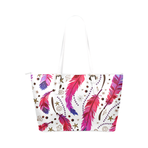 BoHo Feathers Leather Tote Bag/Small (Model 1651)