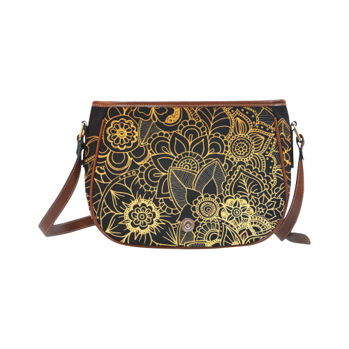 Floral Doodle Gold G523 Saddle Bag/Small (Model 1649) Full Customization