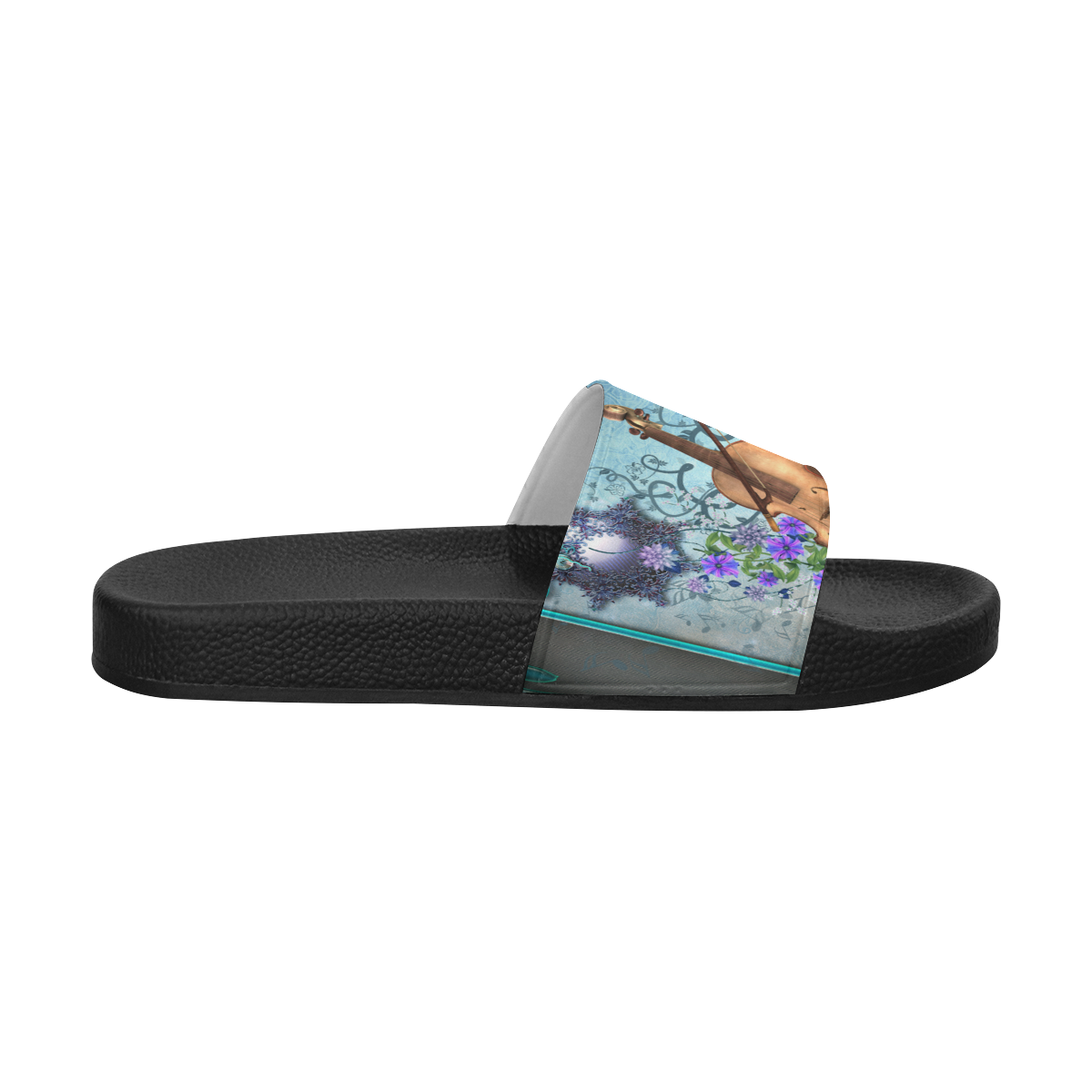 Violin with violin bow and flowers Women's Slide Sandals (Model 057)