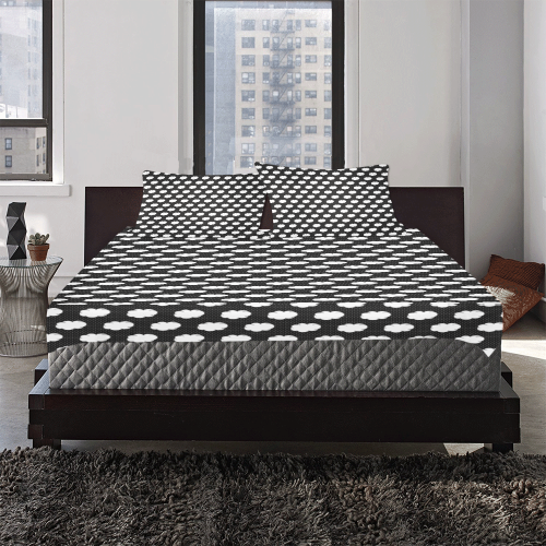 Clouds with Polka Dots on Black 3-Piece Bedding Set
