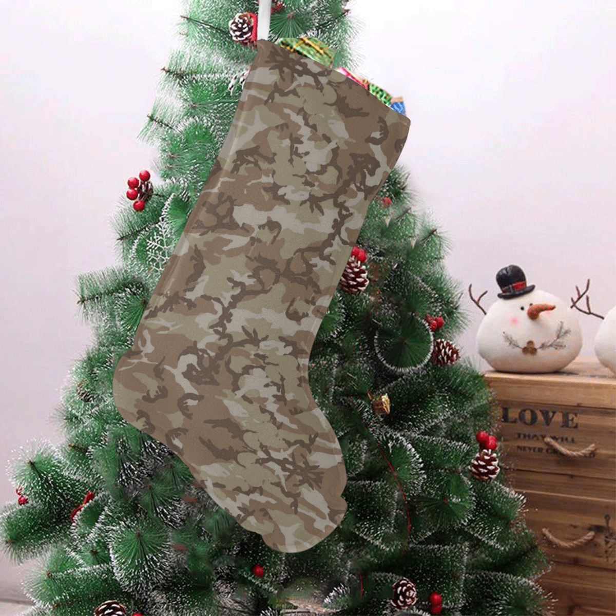 Woodland Desert Brown Camouflage Christmas Stocking (Without Folded Top)