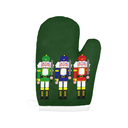Nutcracker Christmas Toy Soldiers on Green Oven Mitt (Two Pieces)