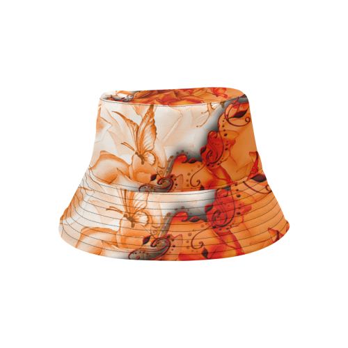Sorf red flowers with butterflies All Over Print Bucket Hat