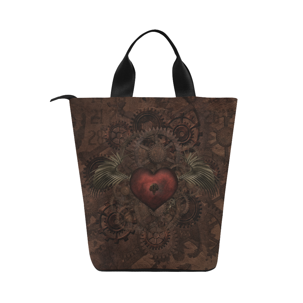 Awesome Steampunk Heart In Vintage Look Nylon Lunch Tote Bag (Model 1670)