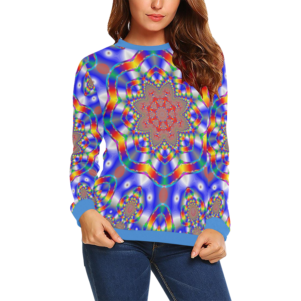 Blue Star All Over Print Crewneck Sweatshirt for Women (Model H18)