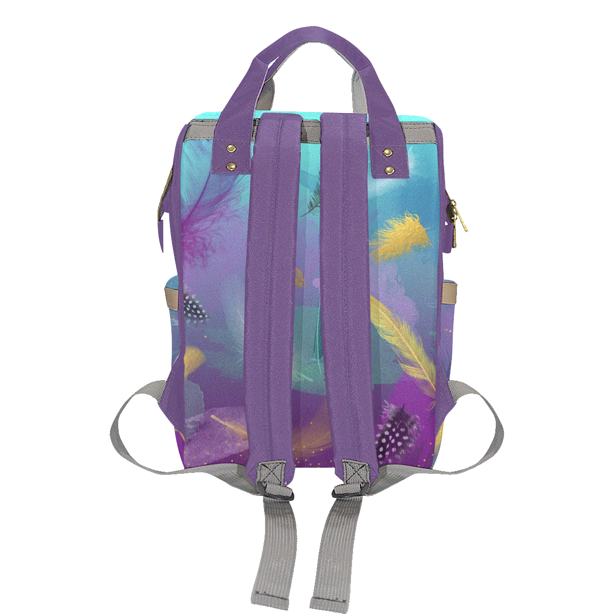 Dancing Feathers - Turquoise and Purple Multi-Function Diaper Backpack/Diaper Bag (Model 1688)