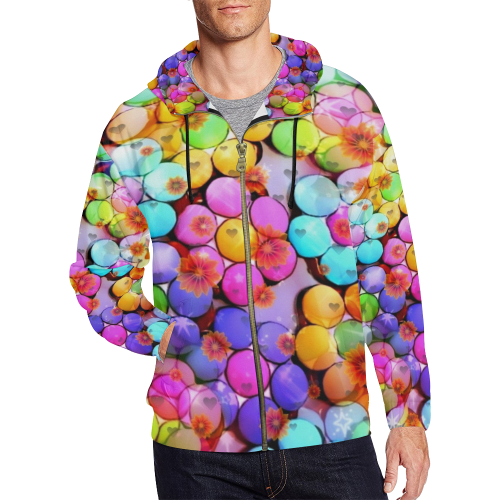 Candy Flower Popart by Nico Bielow All Over Print Full Zip Hoodie for Men (Model H14)