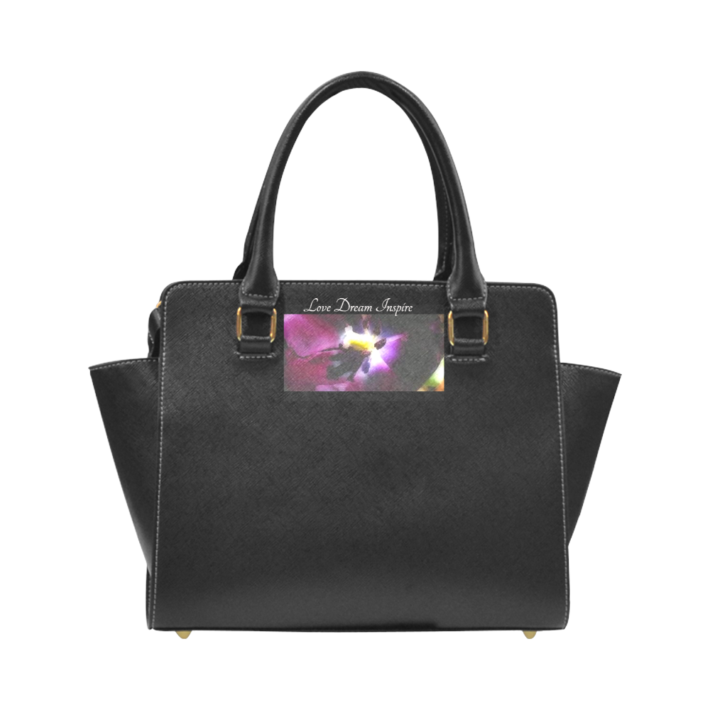 Black: Purple Tulip #LoveDreamInspireCo Rivet Shoulder Handbag (Model 1645)