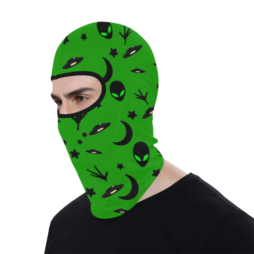 Alien Flying Saucers Stars Pattern on Green All Over Print Balaclava