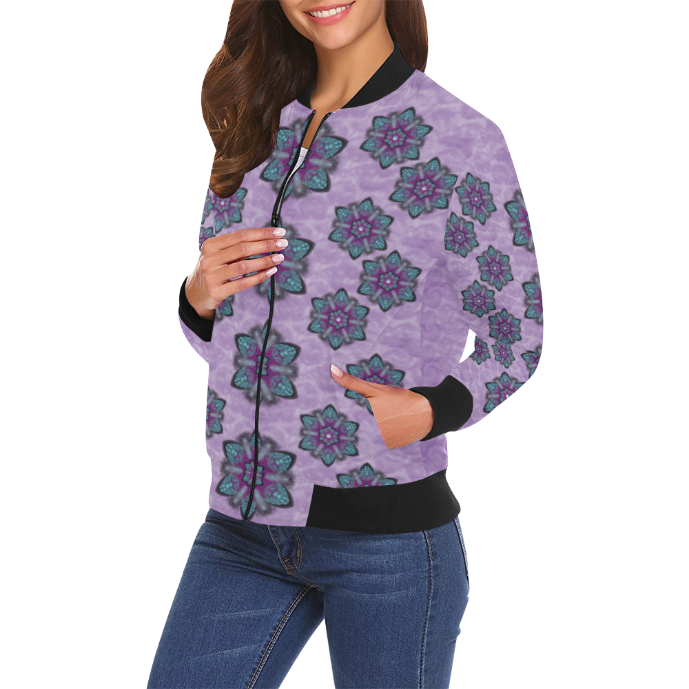 a gift with flowers stars and bubble wrap All Over Print Bomber Jacket for Women (Model H19)