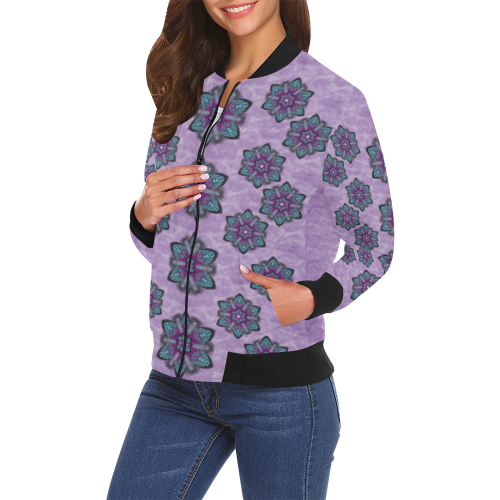 a gift with flowers stars and bubble wrap All Over Print Bomber Jacket for Women (Model H19)