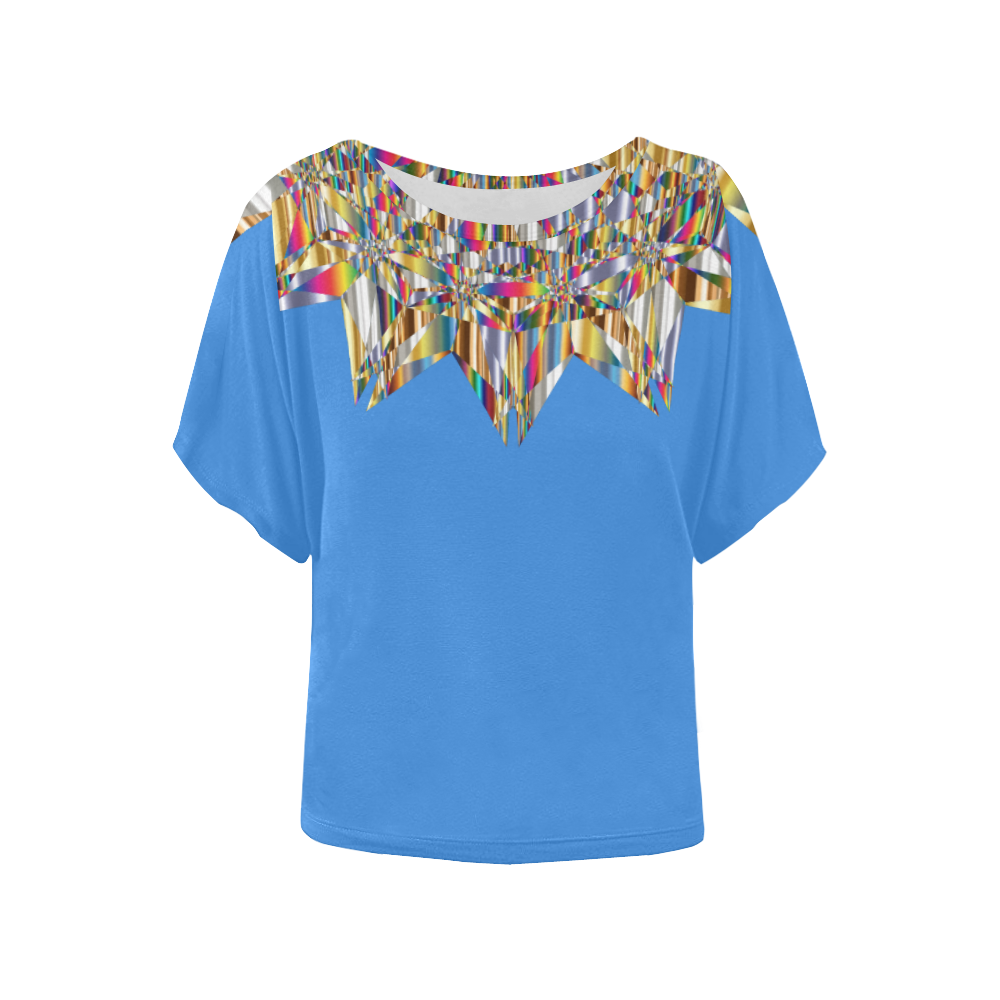 Gem Abstract/ Blue Women's Batwing-Sleeved Blouse T shirt (Model T44)