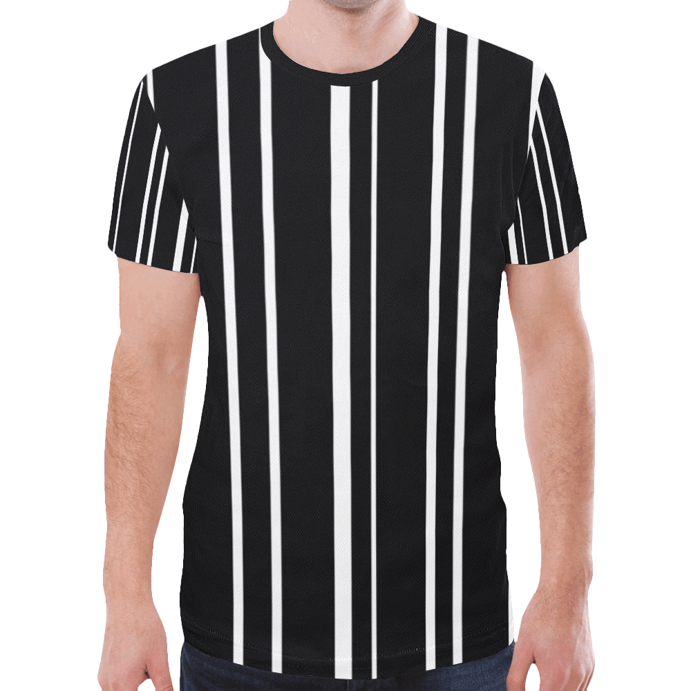 white stripes on black New All Over Print T-shirt for Men (Model T45)