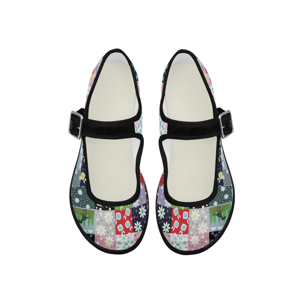 dino quilt Mila Satin Women's Mary Jane Shoes (Model 4808)