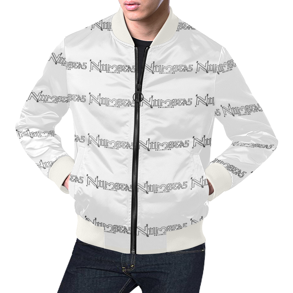 NUMBERS Collection All Over White All Over Print Bomber Jacket for Men (Model H19)