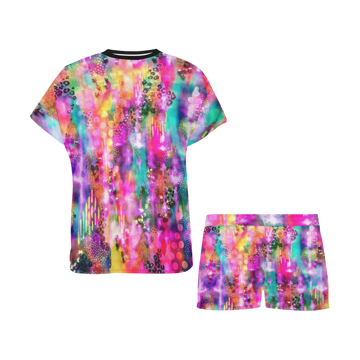 Rainbow Tie Dye Painting Mix Women's Short Pajama Set